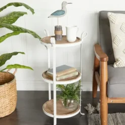 Accent & End Tables-Kirkland's Home Brown Wood And Metal 3-Tier Side Table White