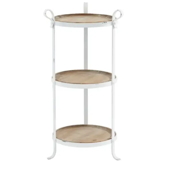 Accent & End Tables-Kirkland's Home Brown Wood And Metal 3-Tier Side Table White