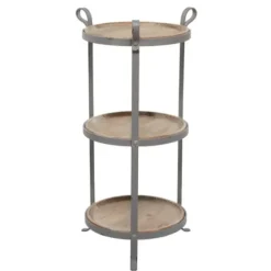 Accent & End Tables-Kirkland's Home Brown Wood And Metal 3-Tier Side Table Gray