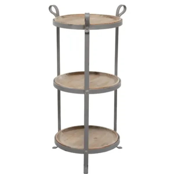 Accent & End Tables-Kirkland's Home Brown Wood And Metal 3-Tier Side Table Gray