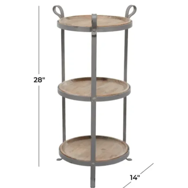 Accent & End Tables-Kirkland's Home Brown Wood And Metal 3-Tier Side Table Gray