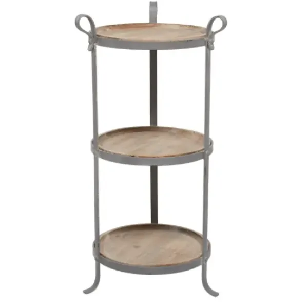 Accent & End Tables-Kirkland's Home Brown Wood And Metal 3-Tier Side Table Gray