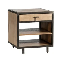 Accent & End Tables-Kirkland's Home Brown Wood And Metal Trim Single Drawer Side Table Brown/Black