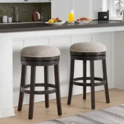 Bar Stools & Counter Height Stools-Kirkland's Home Brown Wood Backless Swivel 2-Pc. Bar Stool Set Gray