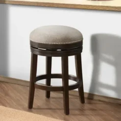 Bar Stools & Counter Height Stools-Kirkland's Home Brown Wood Backless Swivel Counter Stool Gray