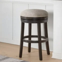 Bar Stools & Counter Height Stools-Kirkland's Home Brown Wood Backless Swivel Bar Stool Gray