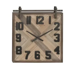 Clocks-Kirkland's Home Brown Wood Black Metal Accent Square Wall Clock