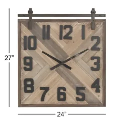 Clocks-Kirkland's Home Brown Wood Black Metal Accent Square Wall Clock