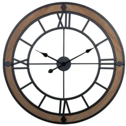 Clocks-Kirkland's Home Brown Wood Black Metal Open Cut Out Wall Clock