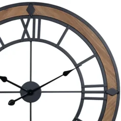 Clocks-Kirkland's Home Brown Wood Black Metal Open Cut Out Wall Clock