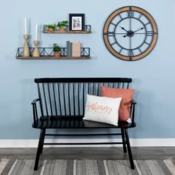 Clocks-Kirkland's Home Brown Wood Black Metal Open Cut Out Wall Clock