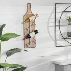 Wall Storage-Kirkland's Home Brown Wood Bottle Frame Metal Bracket Wine Holder