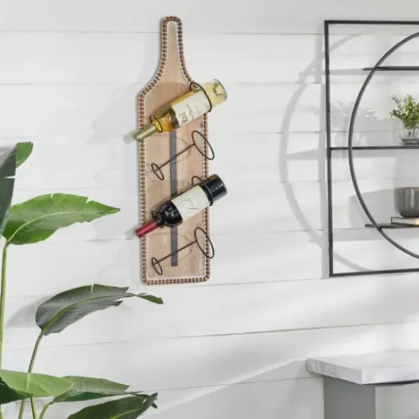 Wall Storage-Kirkland's Home Brown Wood Bottle Frame Metal Bracket Wine Holder