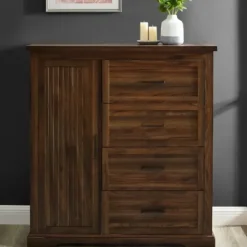 Dressers & Chests-Kirkland's Home Brown Wood Cabinet And 4-Drawer Wardrobe