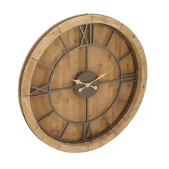 Clocks-Kirkland's Home Brown Wood Frame Black Metal Cutout Wall Clock