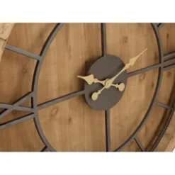Clocks-Kirkland's Home Brown Wood Frame Black Metal Cutout Wall Clock