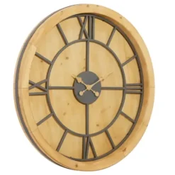Clocks-Kirkland's Home Brown Wood Frame Black Metal Cutout Wall Clock