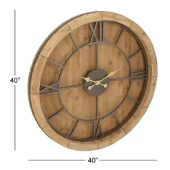 Clocks-Kirkland's Home Brown Wood Frame Black Metal Cutout Wall Clock