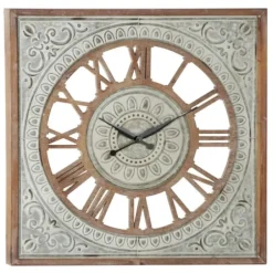Clocks-Kirkland's Home Brown Wood Gray Metal Cutout Wall Clock