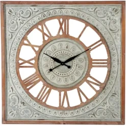 Clocks-Kirkland's Home Brown Wood Gray Metal Cutout Wall Clock