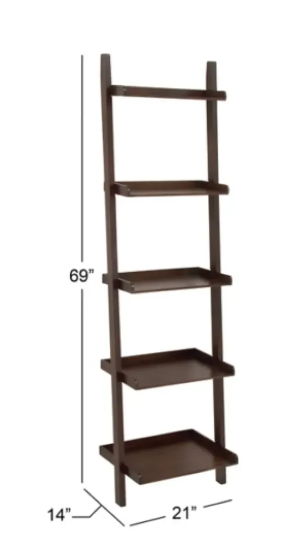 Bookshelves-Kirkland's Home Brown Wooden Five-Tier Ladder Bookshelf