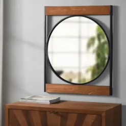 Framed Mirrors-Kirkland's Home Brown Wooden Slats Round Frame Mirror