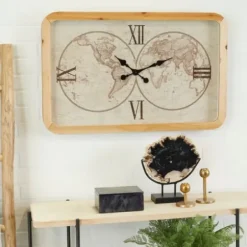 Clocks-Kirkland's Home Brown World Map Rectangular Wall Clock