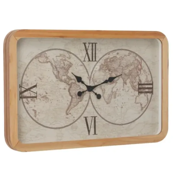 Clocks-Kirkland's Home Brown World Map Rectangular Wall Clock
