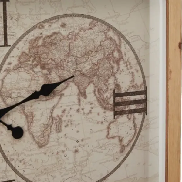 Clocks-Kirkland's Home Brown World Map Rectangular Wall Clock