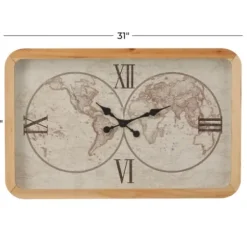Clocks-Kirkland's Home Brown World Map Rectangular Wall Clock