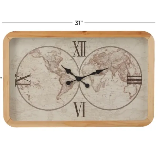 Clocks-Kirkland's Home Brown World Map Rectangular Wall Clock