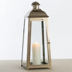 Lanterns-Kirkland's Home Brushed Ecru Lantern, 23 In. Gold
