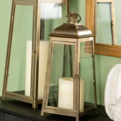 Lanterns-Kirkland's Home Brushed Ecru Lantern, 23 In. Gold