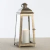 Lanterns-Kirkland's Home Brushed Ecru Lantern, 16 In. Gold
