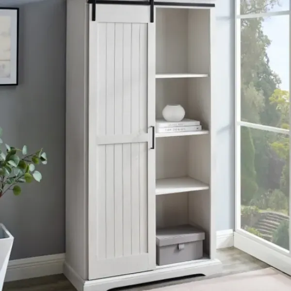 Cabinets & Sideboards-Kirkland's Home Brushed Grooved Sliding Door Cabinet White