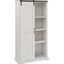 Cabinets & Sideboards-Kirkland's Home Brushed Grooved Sliding Door Cabinet White