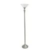 Floor Lamps-Kirkland's Home Brushed Nickel And Marbleized Glass Torchiere Silver
