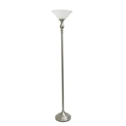 Floor Lamps-Kirkland's Home Brushed Nickel And Marbleized Glass Torchiere Silver