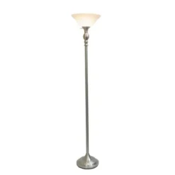 Floor Lamps-Kirkland's Home Brushed Nickel And Marbleized Glass Torchiere Silver
