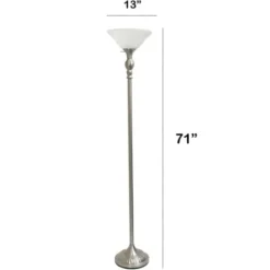 Floor Lamps-Kirkland's Home Brushed Nickel And Marbleized Glass Torchiere Silver
