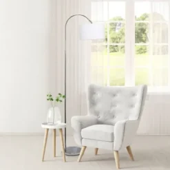 Floor Lamps-Kirkland's Home Brushed Nickel Arched Stem Floor Lamp White