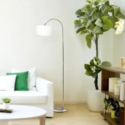Floor Lamps-Kirkland's Home Brushed Nickel Arched Stem Floor Lamp White