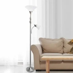 Floor Lamps-Kirkland's Home Brushed Nickel Base Marble Glass Shade Floor Lamp Gray