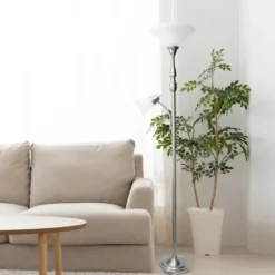 Floor Lamps-Kirkland's Home Brushed Nickel Base Marble Glass Shade Floor Lamp Gray