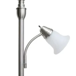 Floor Lamps-Kirkland's Home Brushed Nickel Base Marble Glass Shade Floor Lamp Gray
