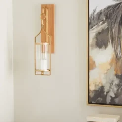 Sconces-Kirkland's Home Brushed Poplar Wood Sconce Gold