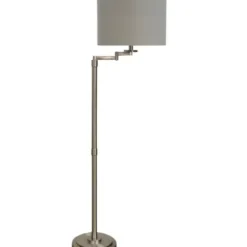 Floor Lamps-Kirkland's Home Brushed Steel Adjustable Swing Arm Floor Lamp Tan