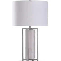 Table Lamps-Kirkland's Home Brushed Steel And Gray Marble Table Lamp, 30 In. White