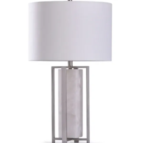 Table Lamps-Kirkland's Home Brushed Steel And Gray Marble Table Lamp, 30 In. White