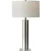 Table Lamps-Kirkland's Home Brushed Steel Cylinder Table Lamp White